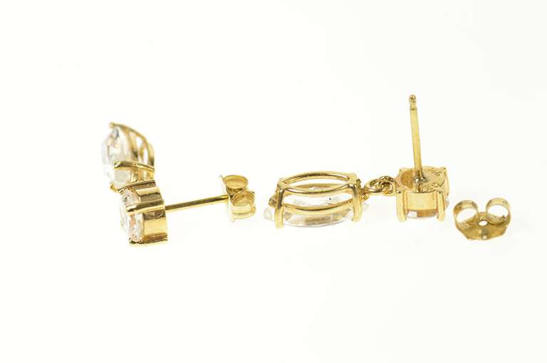 14K Yellow Gold Round Marquise Dangle Cubic Zirconia Earrings