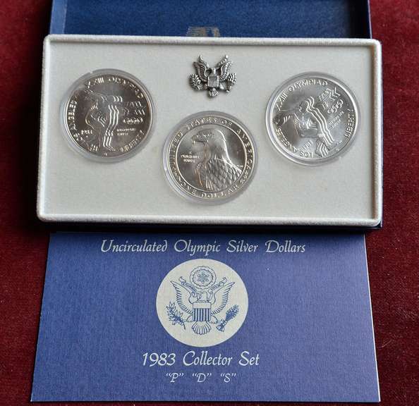 1983 P D S Commem Silver Dollar Set, OGP