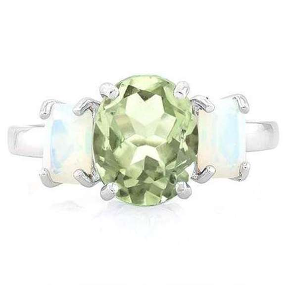 3 CT GREEN AMETHYST & 1 1/5 CT FIRE OPAL STERLING SILVER RING