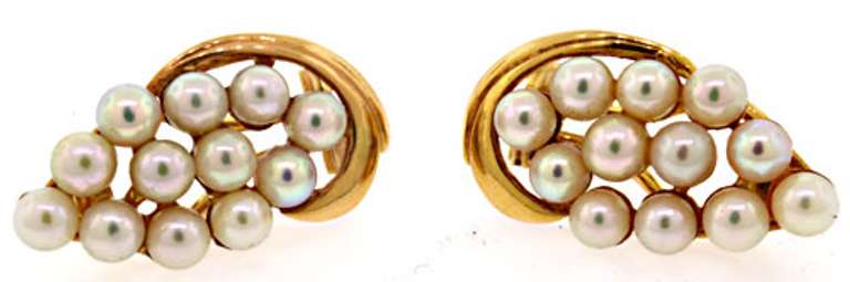 Lovely Pearl Cluster 14kt Earrings