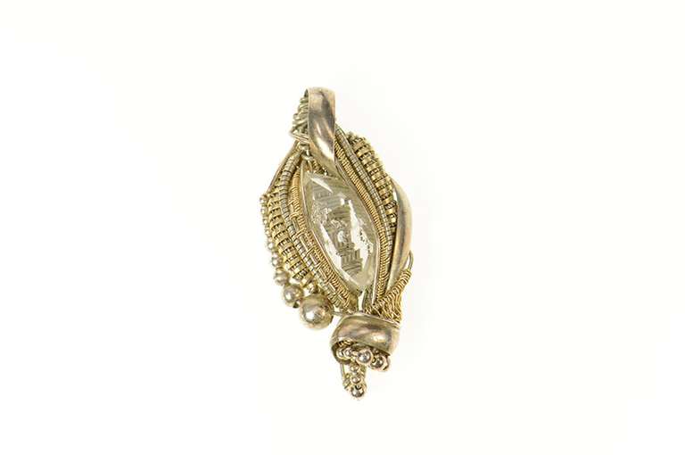 Sterling Silver Quartz Ornate Wrapped Two Tone Statement Pendant