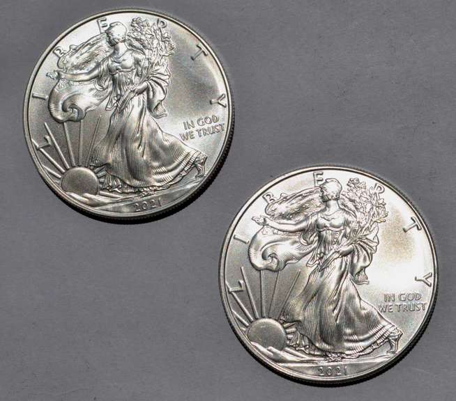 2 2021 Unc Silver Eagles