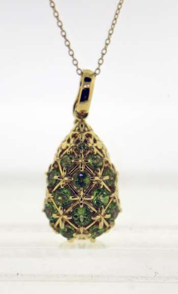Italian Sterling Silver Green Tourmaline  Egg Necklace