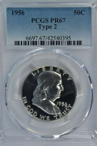 Superb Gem PRF 1956 Ty 2 Franklin Half Dollar. PCGS MS67