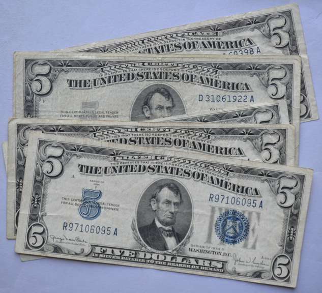 2 Each  1934  D  1953 1953A Series $5 Silver Certificates.