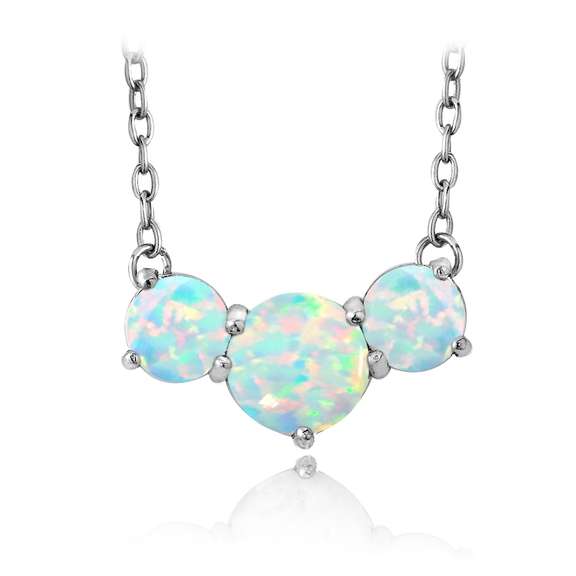 Sterling Silver 3.15ct Created Opal Three Stone Necklace