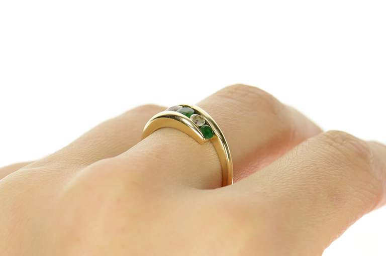 14K Yellow Gold Graduated Emerald CZ Bypass Statement Ring