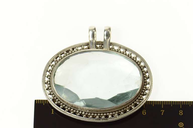 Sterling Silver Ornate Massive Sim. Aquamarine Statement Pendant
