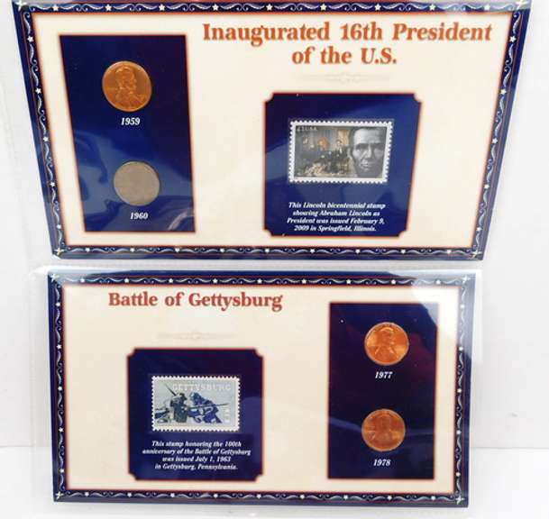 6 US History Stamp & Coin Collector Panels