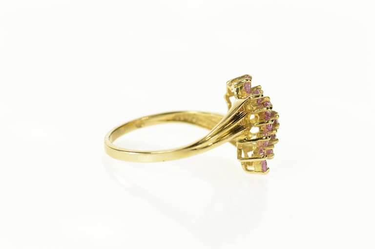 10K Yellow Gold Pink Topaz Wavy Cluster Statement Bypass Ring