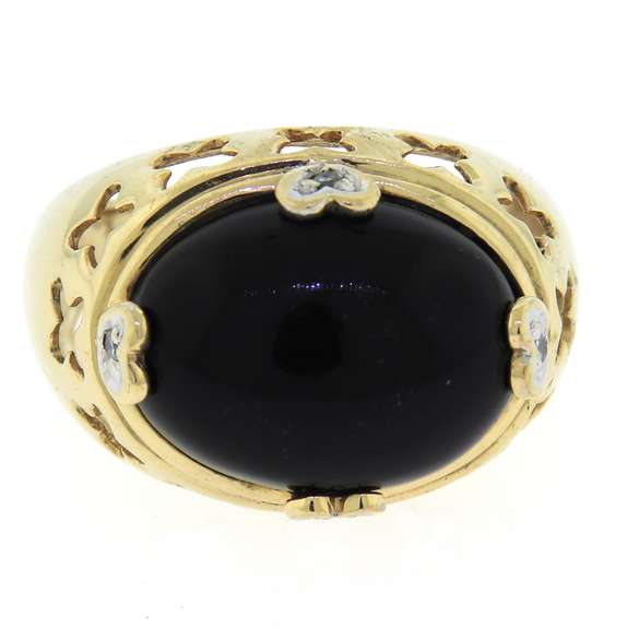 Wonderful Yellow Gold Black Onyx and Diamond Dome Ring