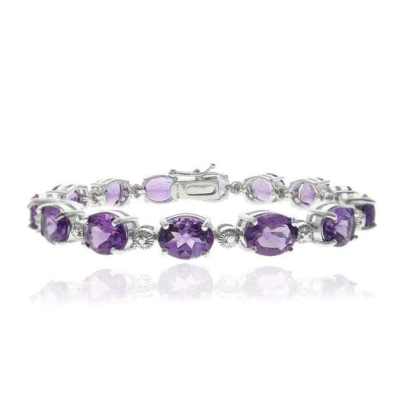 Sterling Silver 23ct. Amethyst & Diamond Accent Tennis Bracelet
