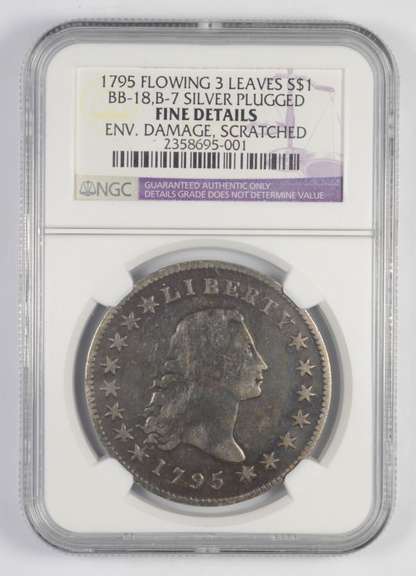 Fine Details 1795 Flowing Hair Dollar - 3 Leaves - Silver Plug - NGC
