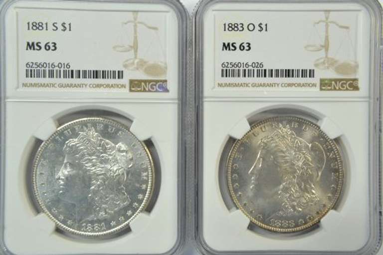 Choice BU 1881-S & 1883-O Morgan Silver Dollars. NGC MS63