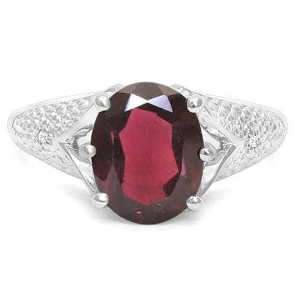 STERLING SILVER 2.82 CT GARNET & DIAMOND COCKTAIL RING