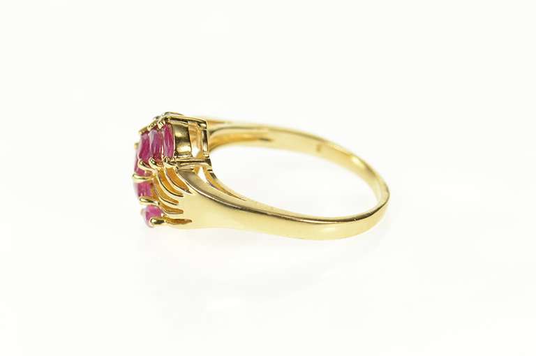 14K Yellow Gold Marquise Ruby Diamond Fanned Cluster Ring