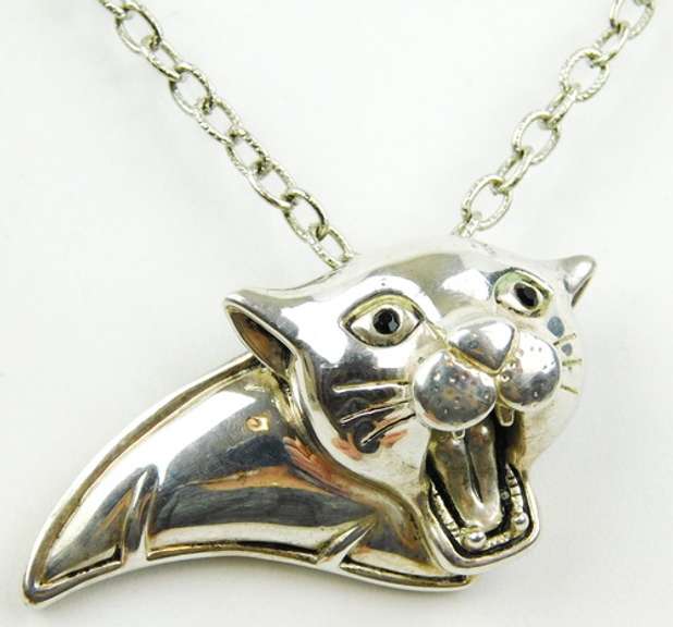 Signed Heavy Silver Tiger Pin/Pendant with Chain
