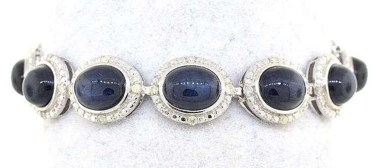 Sparkling 39.79CTW Star Sapphire & Diamond Bracelet in Sterling Silver