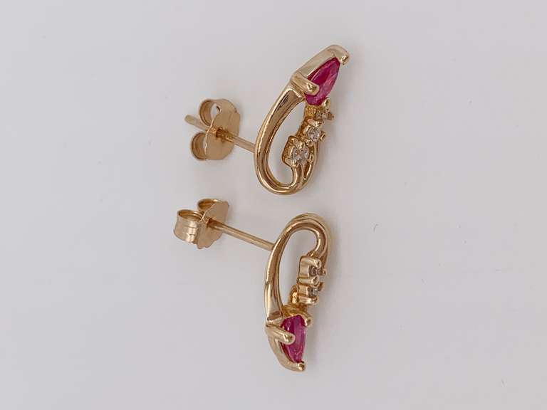 14kt Solid Gold Ruby & Diamond Earrings