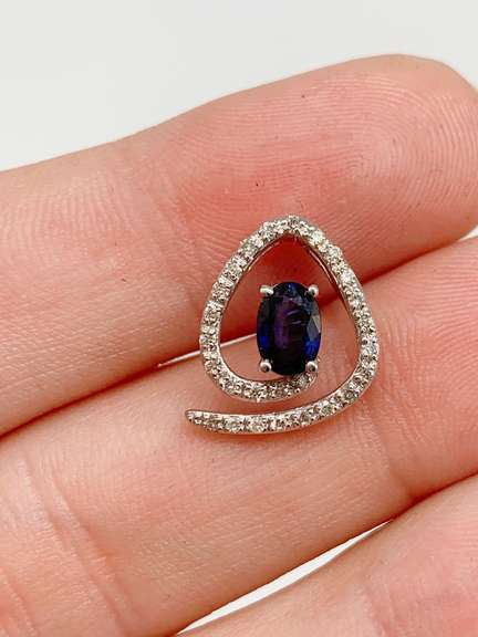 14kt Gold, Blue Sapphire, & Diamond Pendant