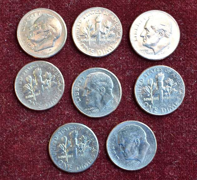 Group Lot of No Collar 2020 Dimes, 8 Total