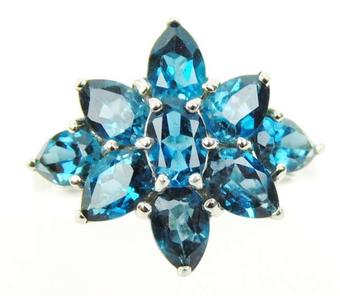 Sterling Vivid Blue Topaz Cluster Ring, Size 7.25