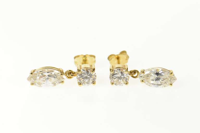 14K Yellow Gold Round Marquise Dangle Cubic Zirconia Earrings