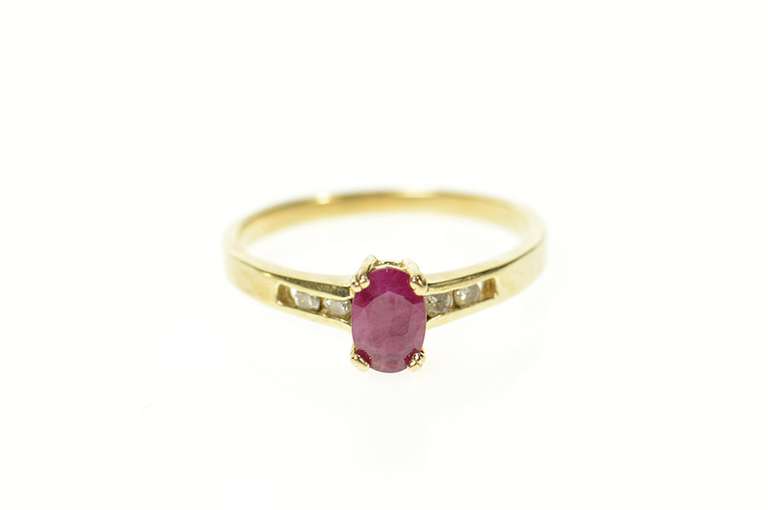 14K Yellow Gold Oval Ruby Diamond Accent Engagement Ring