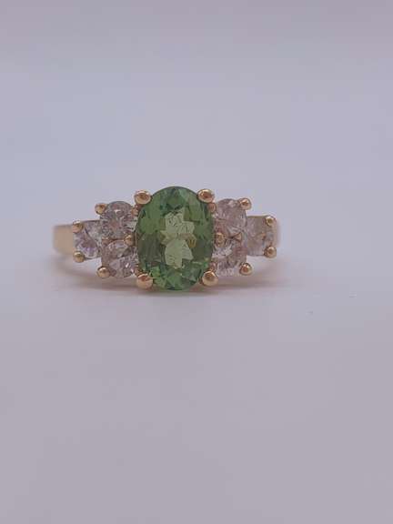 14kt Gold Green Amethyst & Sapphire Cocktail Ring