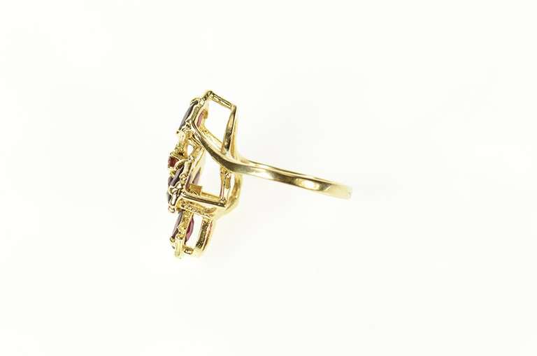 14K Yellow Gold Ornate Garnet Elaborate Cluster Chevron Ring