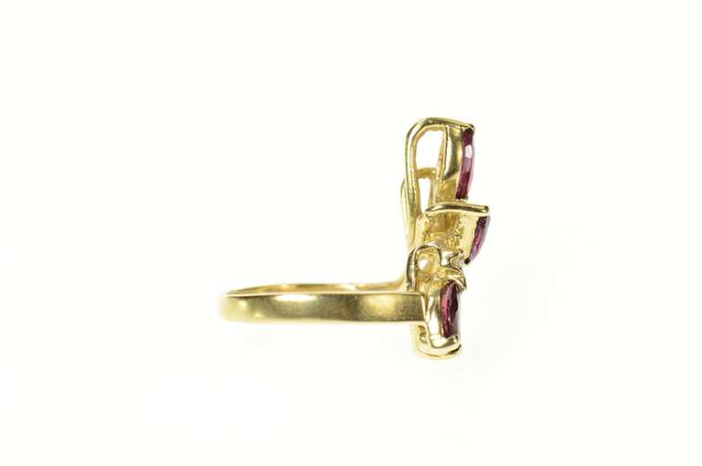 14K Yellow Gold Marquise Ruby Diamond Bypass Statement Ring