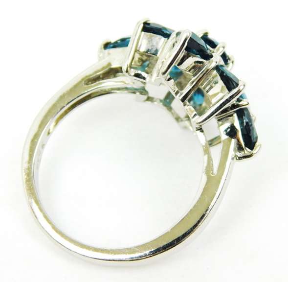 Sterling Vivid Blue Topaz Cluster Ring, Size 7.25
