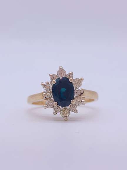 14kt Gold Blue Sapphire & Diamond Halo Cocktail Ring