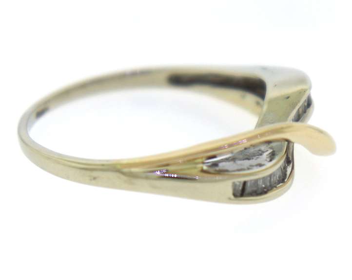 Beautiful Two Tone Gold Baguette Diamond Crossover Band