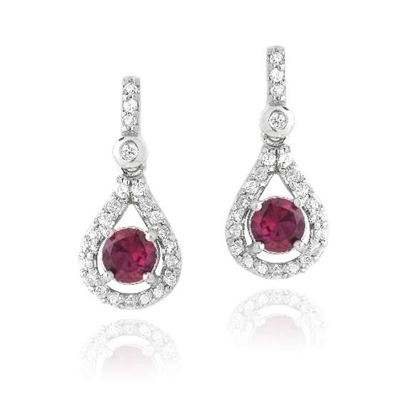 Sterling Silver Round 1.2ct Created Ruby & CZ Teardrop Dangle Earrings