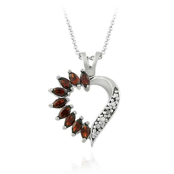 Sterling Silver Garnet and Diamond Accent Heart Pendant