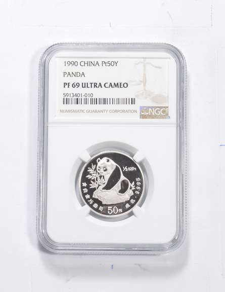 PF69 UCAM 1990 China Panda 50 Yuan 1/2 Oz Platinum Coin - Graded NGC