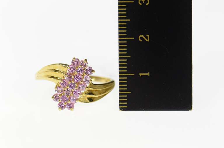 10K Yellow Gold Pink Topaz Wavy Cluster Statement Bypass Ring