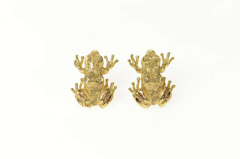 14K Yellow Gold 3D Tropical Poison Dart Frog Stud Earrings