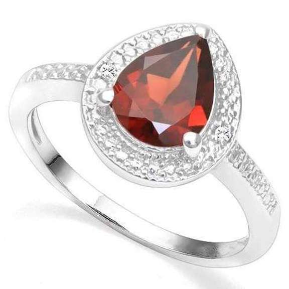 STERLING SILVER 1.78 CT GARNET & DIAMOND COCKTAIL RING