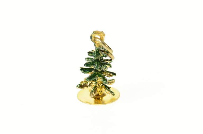 14K Yellow Gold 3D Enamel Pine Christmas Tree Charm/Pendant