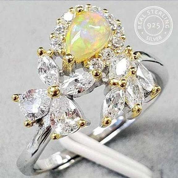 NEW! AUSTRALIAN OPAL & CZ STERLING SILVER ADJUSTABLE RING