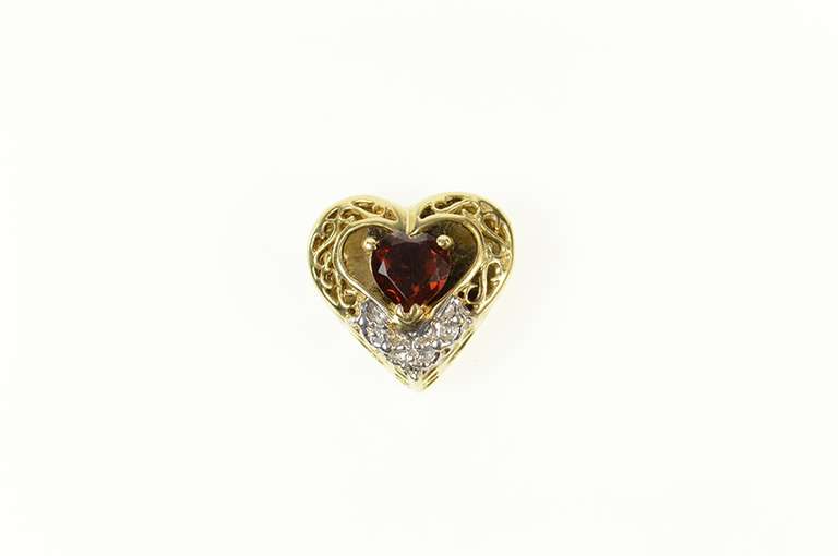 14K Yellow Gold Heart Garnet Diamond Slide Bracelet Charm/Pendant