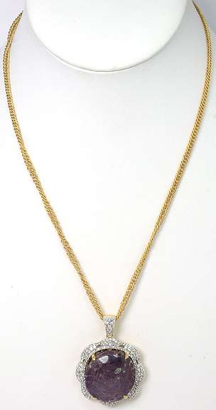 Captivating Colossal 70.00CTS Cabochon Cut Natural Star Ruby & White Sapphire Necklace in Vermeil
