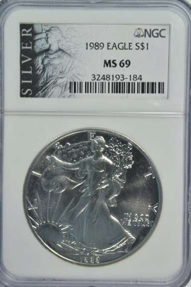 Scarcer near perfect 1989 $1 Silver Eagle coin NGC MS69
