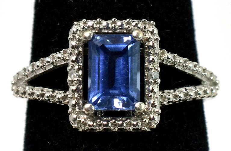 Beautiful Sapphire Ring in White Gold, Size 2-3/4