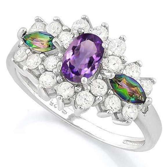 1/2 CT AMETHYST & 1.17 CT LAB CREATED STERLING SILVER RING