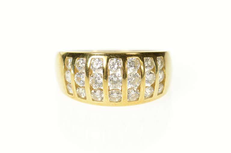 14K Yellow Gold Graduated Striped Channel CZ Statement Band Ring