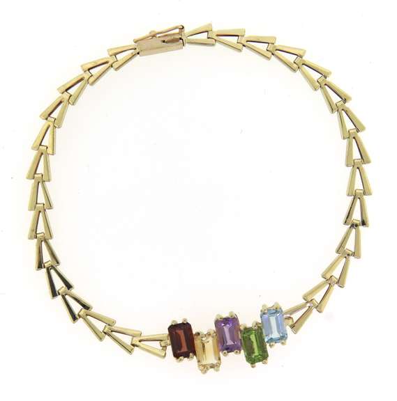 Fabulous Multi Colored Gemstone Yellow Gold Bracelet