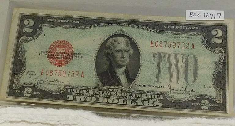 1928-G $2.00 FRN Red Seal, first yr issue of the small size, almost CU